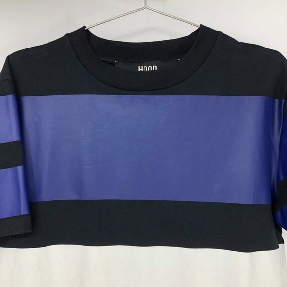Hood By Air Blue and black/white Colorblock Striped Logo T-Shirt size S - Picture 4 of 16